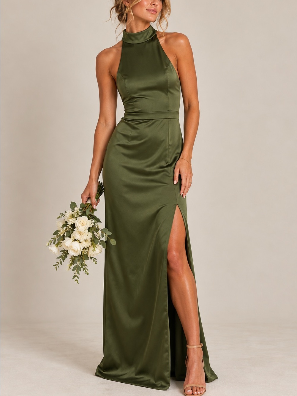 LOVELY • olive green maxi dress with side slit